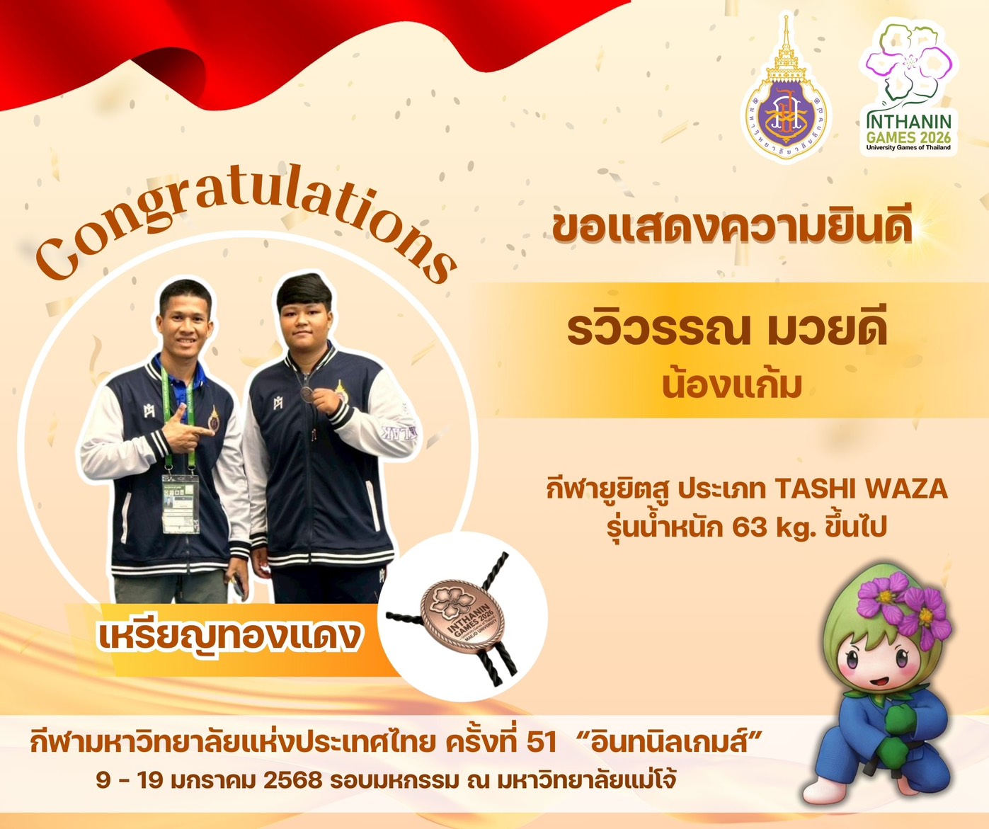 ขอแสดงความยินดีกับนักกีฬามหาวิทยาลัยวลัยลักษณ์