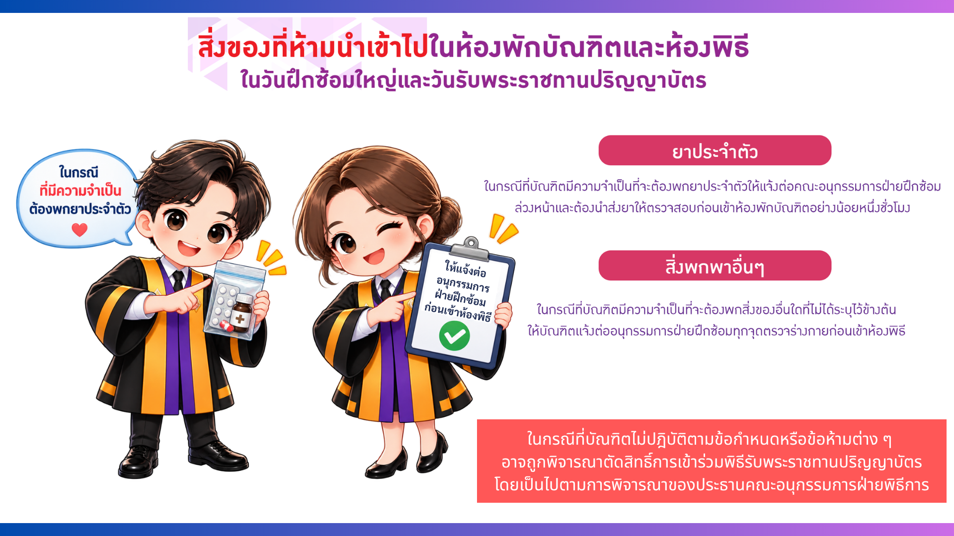 10 ประกาศมหาวิทยาลัยวลัยลักษณ์ เรื่อง การแต่งกายและข้อปฏิบัติสำหรับบัณฑิต มหาบัณฑิต และดุษฎีบัณฑิตที่จะเข้ารับพระราชทานปริญญาบัตรในพิธีรับพระราชทานปริญญาบัตรมหาวิทยาลัยวลัยลักษณ์ ประจำปีการศึกษา ๒๕๖๕